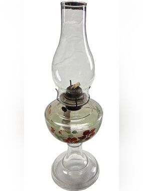 Vintage hand painted oil kerosene lamp with shade